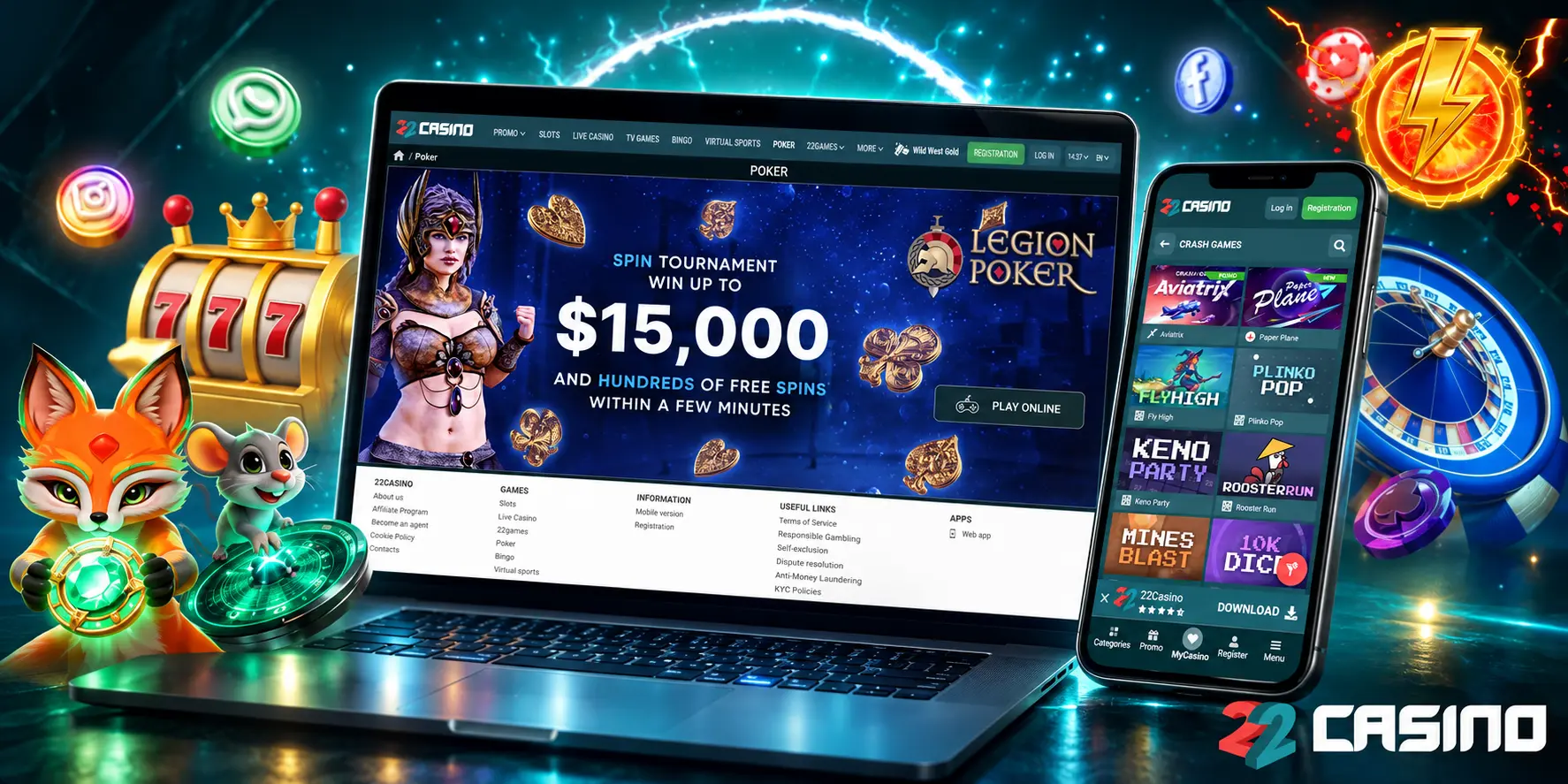 Registracija in prijava pri 22Casino
